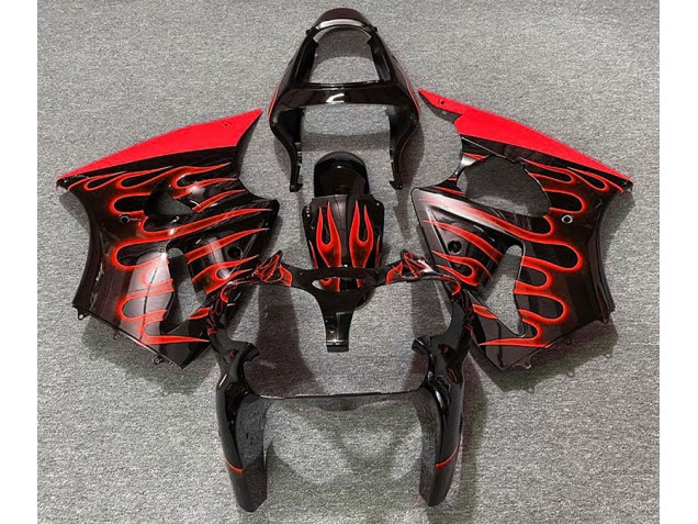 00-02 Gloss Black & Red Flame ZX6R Fairings