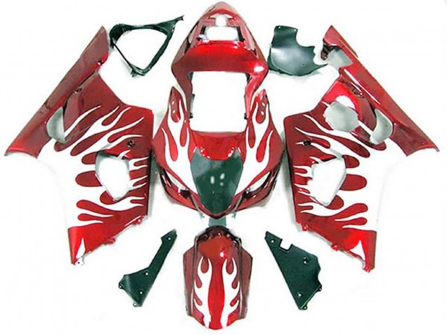 03-04 White and Red Flame GSXR 1000 Fairings