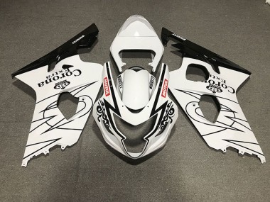 04-05 Gloss Black and White Corona Style GSXR 600-750 Fairings