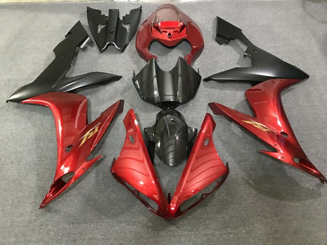 04-06 Maroon Red and Carbon Fiber Style R1 Fairings