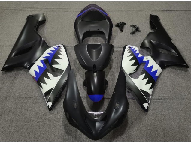 05-06 Matte Black and Blue Shark ZX6R Fairings