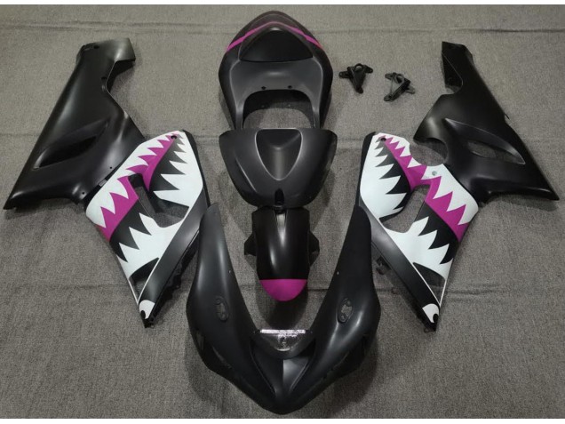 05-06 Matte Black and Pink Shark ZX6R Fairings