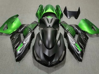 06-11 Matte Black and Green ZX14R Fairings