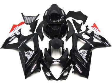 07-08 Custom Black with Hint of White and Red GSXR 1000 Fairings