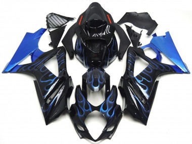 07-08 Custom Blue and Black Flame GSXR 1000 Fairings