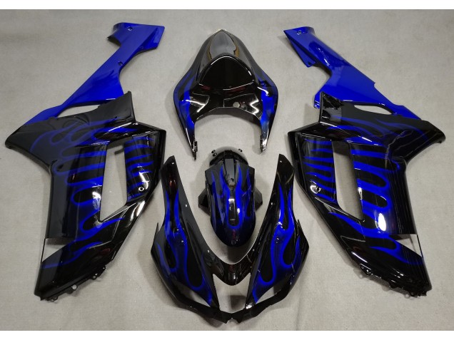 07-08 Gloss Black & Blue Flame ZX6R Fairings