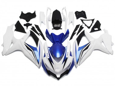 08-10 Gloss White With Silver and Blue GSXR 600-750 Fairings