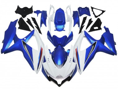 08-10 Shining Gloss White With Silver and blue GSXR 600-750 Fairings