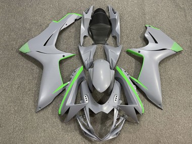 11-24 Matte Nardo Grey & Green Accents GSXR 600-750 Fairings