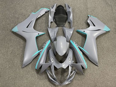 11-24 Matte Nardo Grey & Teal Accents GSXR 600-750 Fairings