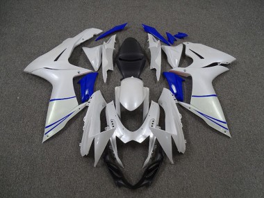 11-24 Pearl White and Dark Blue GSXR 600-750 Fairings