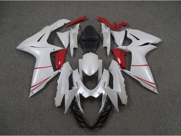 11-24 Pearl White and Red GSXR 600-750 Fairings