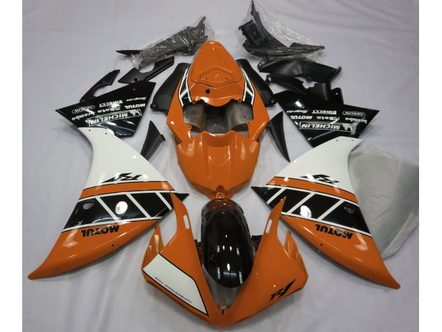 12-14 Gloss Orange White and Black R1 Fairings