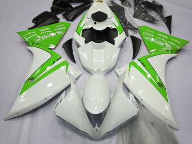 12-14 Gloss White and Green R1 Fairings