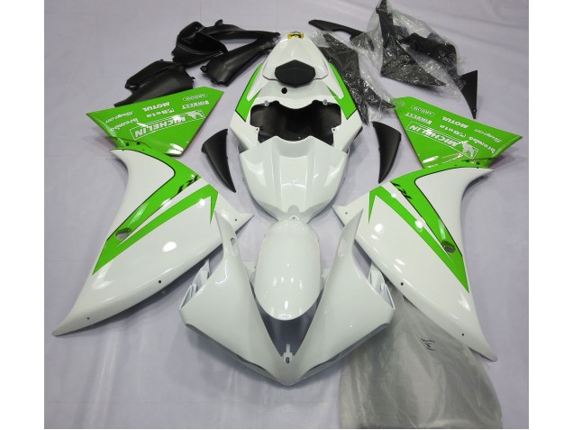 12-14 Gloss White and Green R1 Fairings