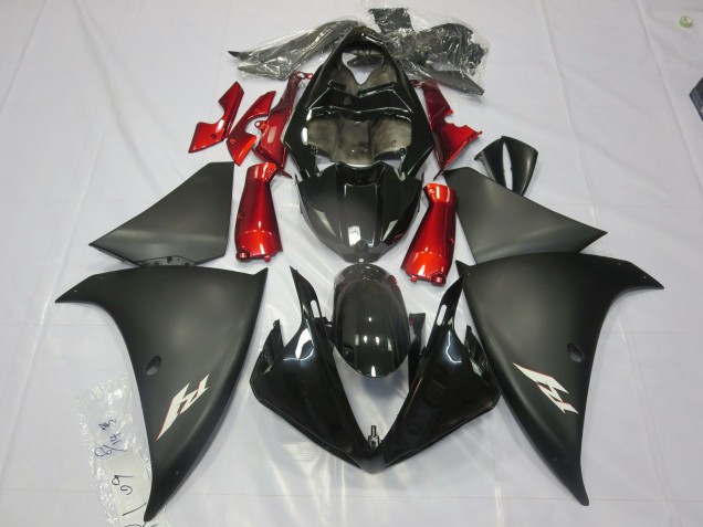 12-14 Matte Black Red R1 Fairings