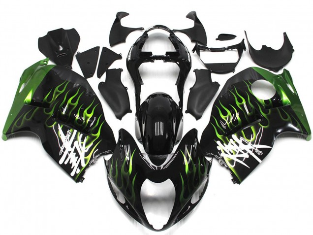 97-07 Black with Deep Green Flame GSXR 1300 Hayabusa Fairings